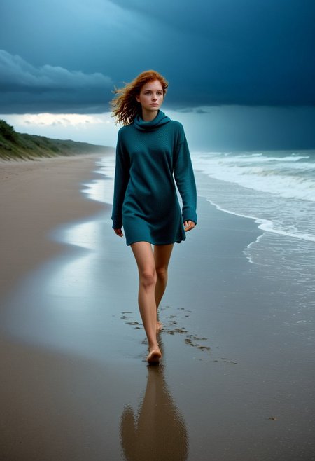 ((((A lone figure walking along a deserted beach, their footsteps echoing in the silence, carrying the weight of a broken heart.))) loneliness, melancholy, high-quality imagery, intricate details, muted color palette, emotion-driven composition, ((background: a stormy beach at night)),
Stable_Yogis_SD1.5_Positives,  detailed eyes,, perfect eyes,, freckles,, perfect skin texture, photorealistic eyes, sinfully stylish, dramatic lighting, shadows, soft light