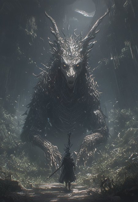 score_9,score_8_up,score_7_up
solo, knight, spear,
foreshortening, warped perspective, fisheye,
bosstyle, windigo, bsft, 
collumns, foliage, 
smoke, 
red sigils, magical sigils, 
pixel, commodore, 
terror, horror, eerie,
bosstyle,
