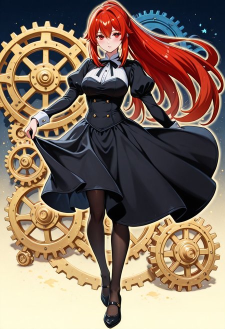 A red-haired woman with a body of gears