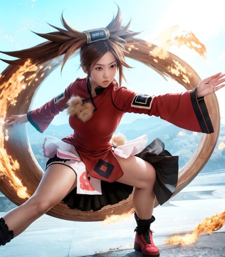 masterpiece, best quality, 1girl, solo,jamms,chinese clothes,china dress,hair ornament, detached sleeves,skirt, fighting stance,   <lora:JamMS:1>