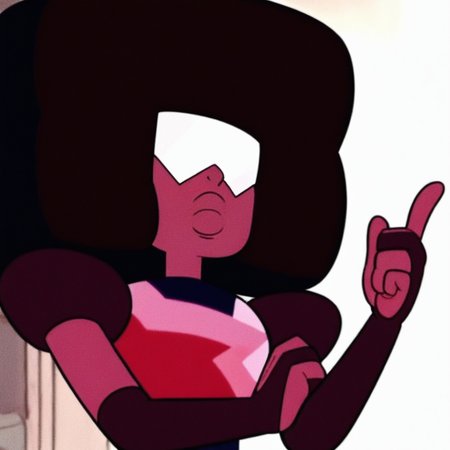 thick lips, black hair, multi colored bodysuit, Garnet, red skin, shoulder pads, 1girl, glasses, cube shaped Afro, long gloves