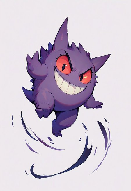 score_9, score_8_up, score_8,
gengar, solo, no humans,  red sclera,  v-shaped eyebrows, black eyes, evil smile, 
floating, looking at viewer, white background,