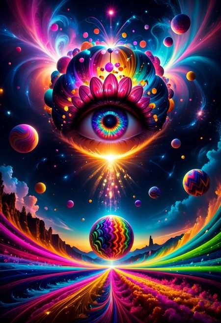 masterpiece, best quality, highres, realistic, best quality,
score_9, score_8_up, score_7_up, 
a sky full of huge colorful disco balls. 
BREAK,
low lights, ColorART, colorful, psychedelicv2lora