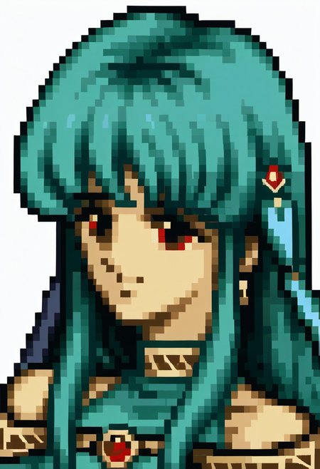 score_9, score_8_up, score_7_up, source_anime, 1girl, solo, smile,
<lora:zs_FE4PortraitsXL:1> fe4portraits, portrait, pixel art, white background
,ninian, hair ornament, red eyes, aqua hair, dress, bare shoulders