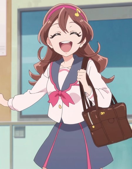 score_9, score_8_up, score_7_up, anime screencap, solo,1girl,sakurauta,school uniform, open mouth, smile, skirt,  pink hairband, sailor collar,looking at viewer,cowboy shot,medium breasts,singing,closed eyes,open mouth,<lora:sakurauta_pony_v2:0.8>