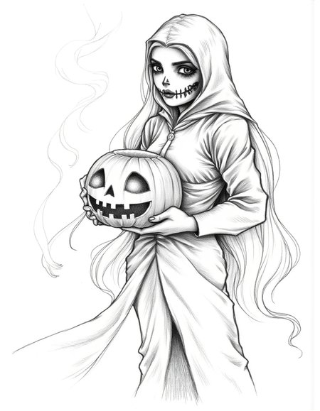 Halloween_Art_Style_Concept, A black-and-white pencil drawing