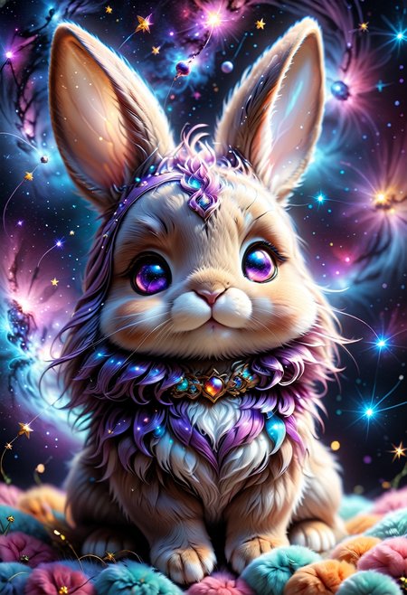 (((videogame_style))), (sharp focus:1.2), lineart, flat color, monochrome, greyscale, depth of field, bokeh, 8k, OLED, 1 baby bunny, being playful, wearing ribbon choker in different colours, different fur, super cute,, The bunny raises its paws towards the viewer, in the galaxy, space bunny lying on a ruffled pillow in the clouds,purple pillow, lluminated by the ethereal glow of cosmic lightning, the light is reflecting shadows on the cute animal, for the viewer, it appears alive, as if a glimpse of its inner sparkle is possible, star sky, peacful and grateful atmosphere, painted hearts, magical atmosphere, close up, (((cuteness overload))), <lora:detailed_notrigger:0.9>, zhibi <lora:zhibi:0.8>, <lora:tweak-detail-xl:0.7> <lora:Jed-Cosmos-sdxl:0.7> Jed-Cosmos