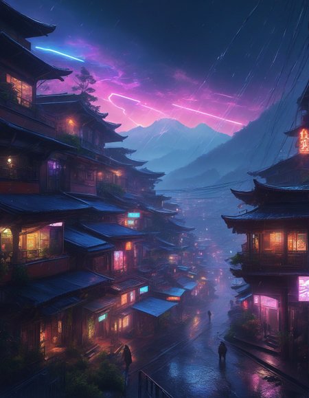 Cyberpunk: (neon lights), (rain-soaked streets), (holographic UI elements), (futuristic decay) :cite[6],
sonic geography where landscapes are sound fossils,
Himalayan valley with terraced farms,
Scattered showers Weather,
a mystical cloudscape, with swirling mists, vibrant rainbows, and an ethereal atmosphere that feels otherworldly,
Pre-dawn twilight with lingering stars,
Winter pine forests under snow,
<lora:add-detail-xl:0.7>,
<lora:DetailMaximizer:0.3>,
<lora:brho:0.15> brho,
<lora:Deep_depth_of_field:0.3>,
<lora:extremely_detailed:0.8> extremely detailed,