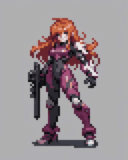 pretty woman, long ginger hair, bodysuit, armor, scifi, futuristic, cyberpunk, neon lights, full body, simple background, PixelMonsterBoost, <lora:nijiarmor_anime_v2:0.5> nijiarmor, insanely sharp, detailed, HD, HDR, 8K, insane quality, insane resolution, extreme quality, extreme resolution, Focused, Centered, Masterpiece