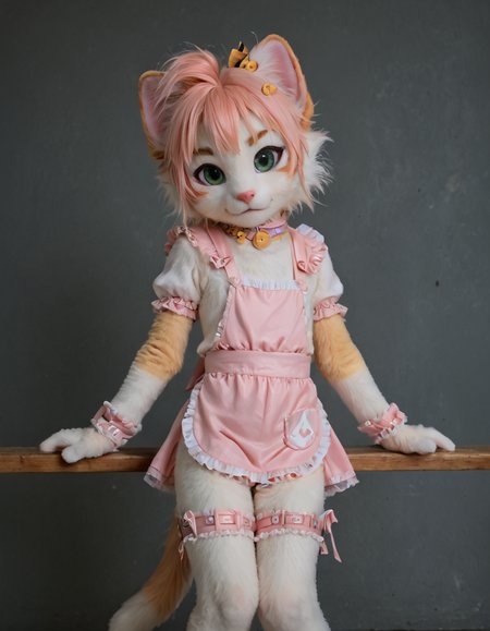 score_9, score_8_up, score_7_up, BREAK <lora:CuteFurry:0.6> CuteFurry, cat, green eyes, white fur, skinny, flat, anthro, (white fur:1.3), fluffy, tail,
 <lora:future-0705Yae Miko:1> future0705, latex, frills, wrist cuffs, thigh belt, apron,, <lora:StS_age_slider_v1_initial_release:-3.4> <lora:Leg Length Slider_alpha1.0_rank4_noxattn_last:-0.9>