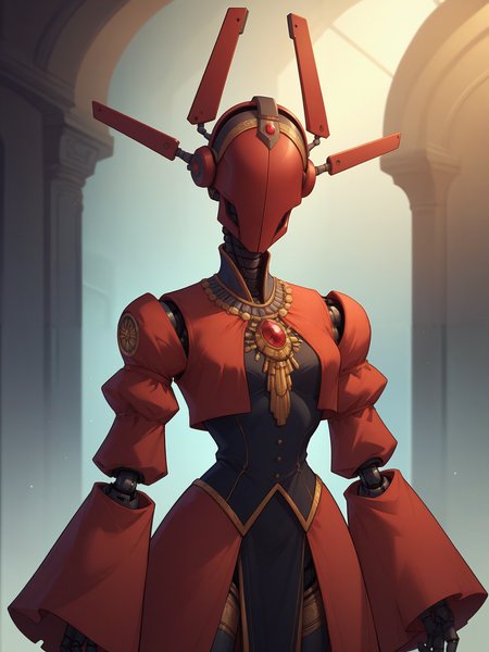 score_7_up, score_6_up, score_5_up, 2D, a female robot, clothes, baroque, headgear, eyeless,