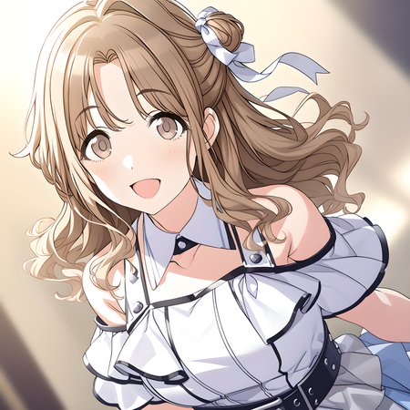 (masterpiece),(best quality),(ultra-detailed),(best illustration),(best shadow),(absurdres),(detailed background),(very aesthetic),
ichikawa_hinana, 1girl, solo, brown hair, blurry background, looking at viewer, brown eyes, dress, hair bun, belt, upper body, hair ribbon, long hair, ribbon, single hair bun, detached collar, simple background, smile, open mouth, microphone, idol, bare shoulders, single side bun, white dress, idoldress
<lora:Ichikawa_Hinana:1>