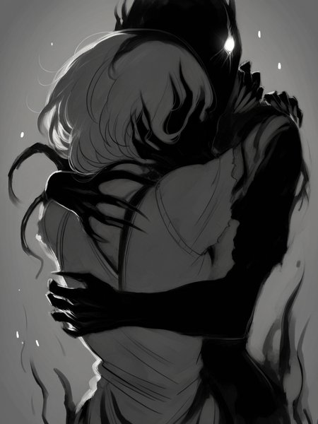 score_9, score_8_up, score_7_up, score_6_up, score_5_up,  <lora:th3d4rkXLP:1> th3d4rk, darkness, shadow, 1girl, monochrome, hug