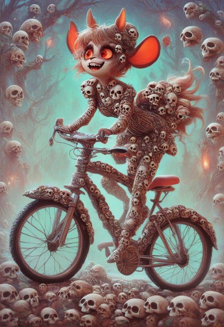score_9, score_8_up, score_7_up, score_6_up, score_5_up, score_4_up,  A playful, anthropomorphic coffee cup  made with skulls with big eyes and a grin, riding a bicycle