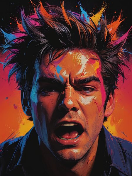 impactful color paint of A frustrated character tearing their hair out in frustration, overwhelmed by obstacles.,  <lora:Bold_Pop:0.6> ...........  highly detailed, vibrant colors , 8k, sharp, professional, clear, high contrast, high saturated, , vivid deep blacks, crystal clear
