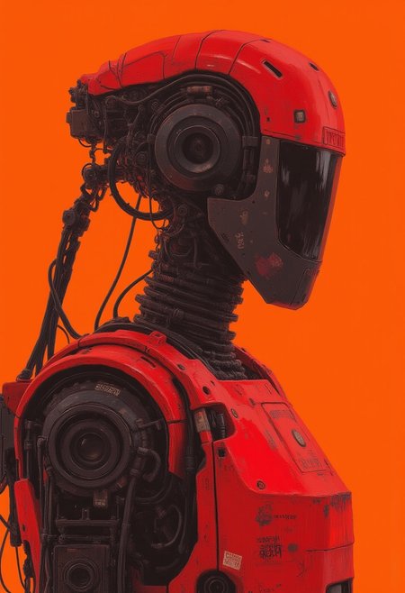 robotic , Art by Alexey Egorov,Portrait of abstract robot from future in a plain neon diffused orange