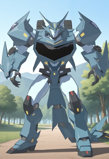 masterpiece,best quality,amazing quality, 1boy, solo, st33lj4w, mecha, mecha tail, full body, outdoors, looking at viewer,