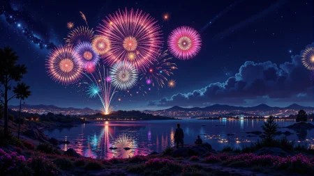 fireworks festival beautiful  landscape, noon, woman, very intricate, very detailed, sharp, bright, colorful, <lora:Hand v2:0.5> <lora:Anti-Blur:1><lora:Insane Detail Slider:0.25>  <lora:flux.1_lora_flyway_Epic-detail_v2:0.3> <lora:fluxenhancer:0.25> <lora:ck-Neon-Retrowave:0.4> ck-rw, in the style of ck-rw,  <lora:Neurocore Anime Cyberpunk:0.8> A digital artwork in the style of cknc