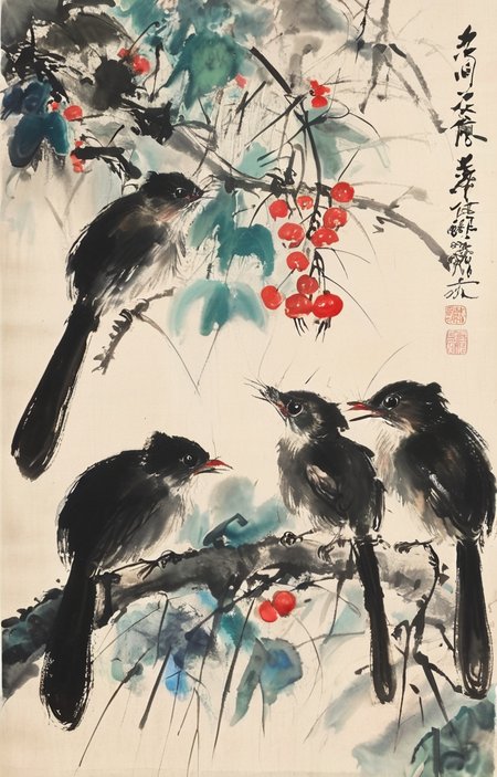 masterpiece,best quality,<lora:tbh170-sdxl:0.9>,illustration,style of Qi Baishi