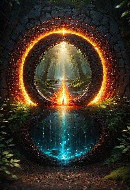 onoff, a photo of a (beautiful:1.7) portal to Tr na ng, colorful, glowing, ultra detailed, well defined fire and water  masterpiece <lora:onoff4:1>