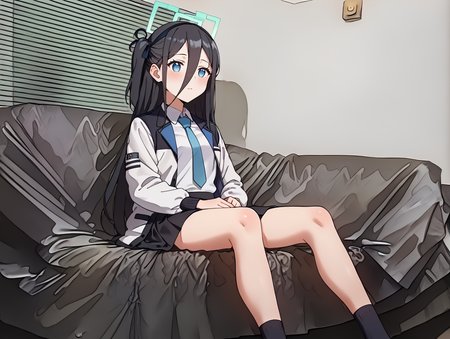 score_9, score_8_up, score_7_up, score_6_up, score_5_up, score_4_up,,  source_anime,,, ,
, BREAK, uncensored,
 <lora:810iv:1>, 810interview, ,sitting, solo, indoor,  silver couch, againist window shade,
1girl,
window shade
 <lora:alice-tendou-ponyxl-lora-nochekaiser:0.8>,aris, black hair, blue eyes, hair between eyes, halo, long hair, one side up, hair ribbon,necktie, blue necktie, jacket, skirt, school uniform, white shirt, collared shirt, black skirt, white jacket, long sleeves,