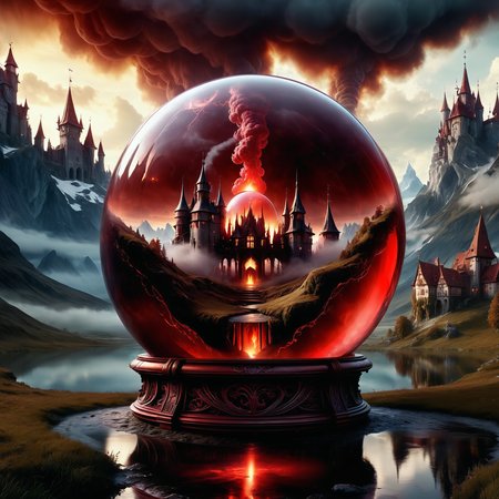 Jed-Gball,Jed-Glassball, <lora:Jed-Glassball:0.7>, video game concept art, 2d game art,  concept art, landscape , dark red smoke, D&D, beautiful detailed, highly decorated, glossy, perfect symmetry, sublime, original