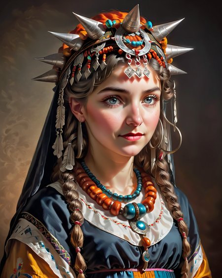 HDR, Rembrandt lighting, 800mm lens, Artemis, <lora:Moroccan_Headdress_Ait_Baamrane:0.8> beautiful, traditional, headdress