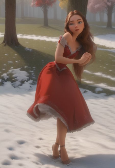 em5588, best illustration, illustration, masterpiece, best quality, ultra-detailed, photo of beautiful woman ,seductive, red dress. ,in the park,  flowers, Spring, ((snow and flowers, masterpiece)) (best quality) (detailed) (8k) (HDR) (wallpaper) (cinematic lighting) (sharp focus) (intricate)