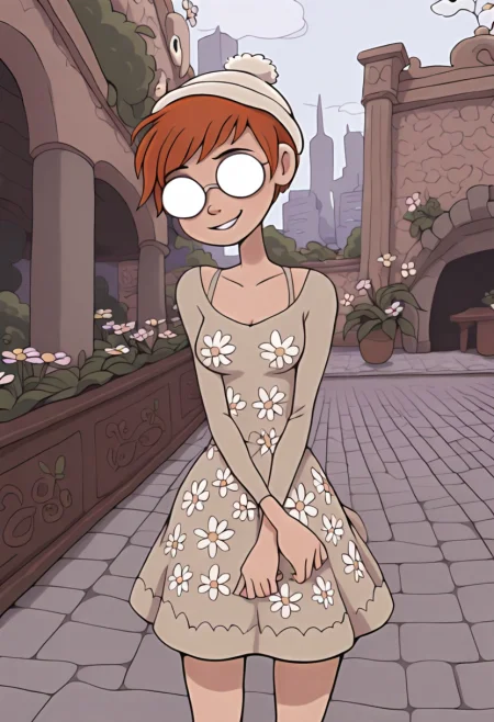 masterpiece, best quality, absurdes, 1girl, solo,
<lora:Rena (Anders Loves Maria) (Illust):0.8>
Rena_Girl, opaque round glasses, opaque glasses, orange hair, pixie cut, smile,
flower patterned dress, hat, medium breasts,
outdoors, city street, detailed background,
<lora:Detailer_NoobAI_Incrs_v1:0.4> detailed,
<lora:princess_rc_il:0.5>