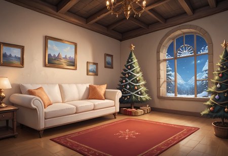 The quaint dining chamber exudes warmth and comfort, bathed in the soft glow emanating from ornate candlesticks atop the finely crafted wooden table. Delicate aromas dance enticingly through the air—spiced pumpkin pie, savory turkey, fragrant herbs mingling together in a symphony of scents. Plush chairs invite weary guests to recline amidst sumptuous velvet cushions.
Yet looming ominously above the festive spread lies a macabre sight—a teetering pyramid of emerald-hued mochi dumplings, each sculpted visage contorted in silent anguish. Wide-set obsidian eyes stare out blankly, reflecting not joyous celebration but abject misery masked behind false cheerfulness. These gluttonous ghouls, once filled with potential, have been reduced to nothing more than empty calories, consumed without purpose save to line the bellies of revelers too blind to notice the tragedy before them.
BREAK,
score_9, score_8_up, score_7_up, ratting_safe,
Impressionism, impressionist painting, loose brushwork, light and shadow play, captures feeling over form, 
figure-studies, oil-painting, romanticism, painting, elegance, opulence,
beautiful, painterly, detailed, textural, artistic, aesthetic, intricate details, highly detailed, vivid, vibrant, 
chrlib, scenery, indoors, living room, night, oven, christmas tree, christmas ornaments, red carpet, no humans, full_details,, 
impressionist art, impressionistic oil painting, acrylic oil painting, loose brushwork, expressive brushwork, figurative art