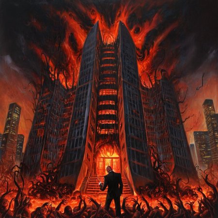 Realistic detailed Painting of demonic corporate building with creepy programmers   
<lora:EdobHell2_XL_v1.0:1>