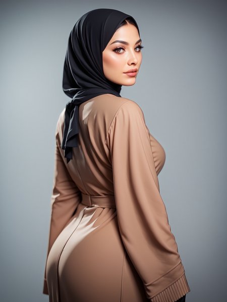 score_9, score_8_up, score_7_up, score_6_up, score_5_up, source_anime BREAK
black hij4b  with gold treams, <lora:hijabPony:0.9> brown robe , portrait, face focus, looking back, beautiful face, cinematic,  depth of field,