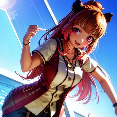 masterpiece, best quality, photorealistic, 3D, shiny_skin, shiny_hair, dynamic angle, beautiful detailed glow, HDR, Rembrandt lighting, colorful refraction, lens flare, bloom, film Reflection, chromatic aberration, light diffusion, public indecency, cowboy shot, deep meaning, physically-based rendering, bright, vibrant, intricate, 1girl,yunohara izumi2,<lora:yunohara izumi2:1.0>,  :d