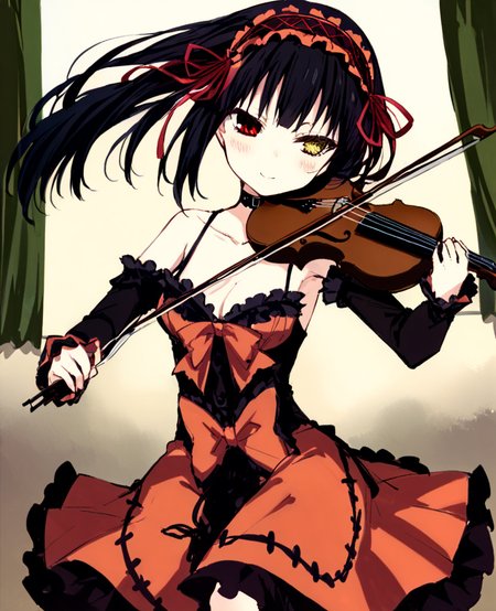<lora:xtq:0.7>,violin,instrument,playing instrument,holding,bow \(music\),holding instrument,<lora:Vincent_Sketch_Manga:1>,daiton,<lora:san:1>,1girl,tokisaki_kurumi,solo,twintails,breasts,clock_eyes,long_hair,black_hair,yellow_eyes,red_eyes,heterochromia,cleavage,medium_breasts,hairband,lolita_fashion,lolita_hairband,symbol-shaped_pupils,floating_hair,collarbone,choker,ribbon,bare_shoulders,red_ribbon,dress,flowing hair and clothes,early morning,bedroom,willow,window,smile,, masterpiece,best quality,very aesthetic,absurdres,8k,<lora:ä¿®æsl:1>,