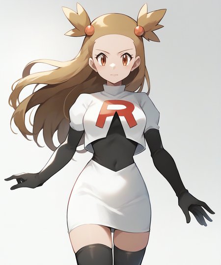 score_9, score_8_up, 1girl,
good quality, masterpiece, mature female, ultradetail, anime, source_anime, aesthetic, (solo)
 <lora:JasminePokemon-05:0.9>PokeJasmine,  long hair,  <lora:Cosplay_TeamRocket_P1:1> Cosplay_TeamRocket, team rocket uniform, white jacket, cropped jacket, white skirt, elbow gloves, black thighhighs, zettai ryouiki,