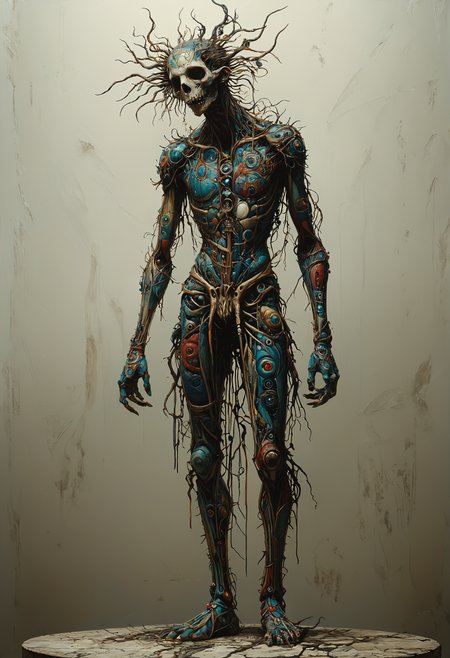 Twisted creature with contorted, elongated limbs, ambient lighting, <lora:Melting_world:0.8>, <lora:Colorful_Mosaic_SDXL:0.8> mad_colorful_mosaic