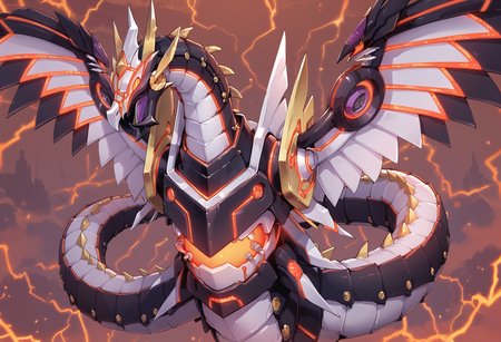 (score_9:0.9),score_8_up,score_7_up,rating_safe,(zPDXL3),
<lora:Cyber Dragon Infinity ponyXL v1.12:0.74>,
cyber dragon infinity,glowing,solo,science fiction,electricity,looking at viewer,mecha dragon,spread wings,flying,red lightning,no iris,no pupils,red glowing mecha eyes,