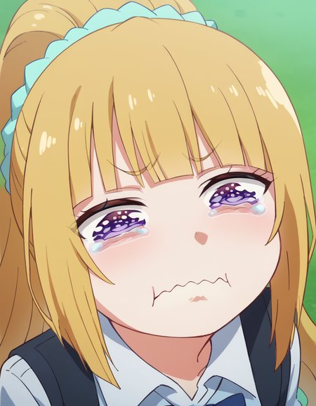 score_9, score_8_up, score_7_up, source_anime, <lora:kei-karuizawa-anime-s2-ponyxl-lora-nochekaiser:1>, kei karuizawa, long hair, bangs, blunt bangs, purple eyes, blonde hair, hair ornament, ponytail, scrunchie, blue scrunchie, medium breasts,, <lora:aqua-about-to-cry-ponyxl-lora-nochekaiser:1> crying aqua, crying aqua (meme), crying, tearing up, tears, wavy mouth,, ,