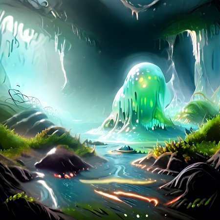 Mangrove swamp, Swamp made of slime, muck slime, trees made of slime, swamp monster made of slime, glowing mushrooms made of slime, night time, dusk, dense trees, 
swamp monster, PEEpicLand, 
((translucent slime)), ((transparent slime)), (bioluminescent slime), sl1m3, slime, ais-blmn, watce, je11y, thickwater, great lighting, ral-lava, even lighting, no bright spots, overcast lighting, low brightness,