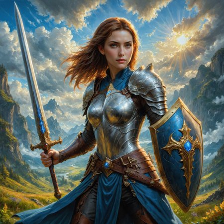 by  Christophe Vacher  and  J. Scott Campbell in the style of  Phil Koch ,   character, sword and shield <lora:sword_and_shield:0.45>  , oil painting <lora:oil_painting_envy_anime:0.60>
 <lora:more_art:0.30> <lora:midjourney:-0.15> <lora:RMSDXL_Enhance:0.50> <lora:RMSDXL_Creative:0.50> <lora:RMSDXL_Photo:0.50> <lora:RMSDXL_Darkness_Cinema:0.50> <lora:clothing_slider:2.00> <lora:great_lighting:1.50> <lora:aesthetic:1.50> <lora:photorealistic_portrait:1.50> <lora:extremely_detailed:1.50> <lora:dpo:0.25>