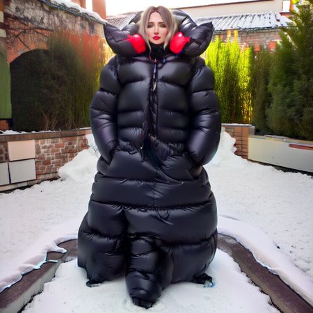 full body shot of one downcoat stunning european blond professional women wearing an poofy extra_puffy_downcoat,floor_length_coat,tight_coat, ((extra_puffy_adjusted_full_closed_coat))  ((extra_puffy_hood)) ((closed_hood))  ((fully_down_hooded)) ((very_high_down_collar)) ((down_mits))((down_boots)) 
,closed coat,
long_legs, long_sleeves,  dress, high_neckbrace, lips, hand_fan, dress, city, street, winter, snow, walking, daytime, sun, sunlight,realistic_up_hood
<lora:Puffer_Jacket_and_Down_Jacket_-_Extra_Puffy_Jackets:0.9>
 <lora:VictorianBustleDress:0.6><Lora:Parkasite-XL:1.0
