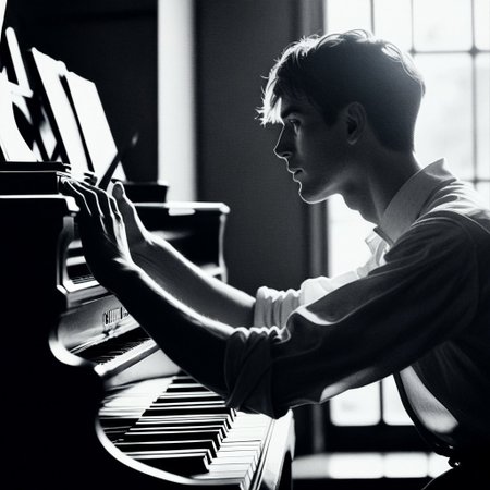 score_9, score_8_up, score_7_up, score_6_up, flmgr, flmgr, film grain, cinematic, cinematic light, 1boy, male focus, piano, window, solo, instrument, backlighting, indoors, monochrome, shirt, from side, profile, upper body, short hair, sleeves rolled up, long sleeves, collared shirt, paper, greyscale, blurry, realistic