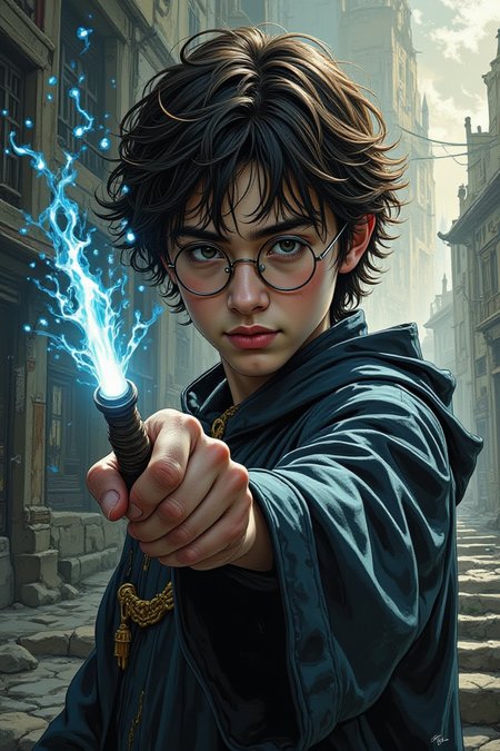 illustration, cartoon, anime, manga, drawing, Sdmai, wuxia,1 boy, short hair, movie character, Harry Potter, holding a luminous wand, wearing wizard costume, (Chinese ink painting), artistic ink painting, movie grandeur, (splash details),Highest quality, masterpiece, HD quality, rich detail