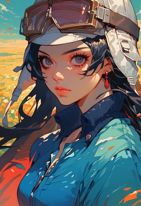 score_9, score_8_up, score_7_up, y0tt4, 1girl, solo,  
 asahismtiva, long hair, black hair, helmet, goggles on head, dress,