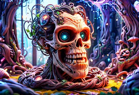 Lovely 3d old man with a smilecybernetic style Ultimate fusion of technology and allure, Cosmic Cyber Warrior. Embodying the creative genius of Jovana Rikalo, Brandon Woelfel, and Ross Tran, spectacular cosmic landscapes fraught with otherworldly conflict. Shimmering cables course beneath her translucent epidermis, connecting to powerful vertebrae that support a resplendent skull adorned with cascading neon undercut locks. Mysterious constellations twinkle ominously overhead, casting eerie shadows on the ground below. This masterpiece encapsulates the quintessential essence of science fiction, presenting a highly detailed exploration of extraterrestrial themes guaranteed to captivate audiences worldwide. . futuristic, technological, cybernetic enhancements, robotics, artificial intelligence themes,  8k picsmade of ral-mythfrst <lora:ral-mytfrst:1>