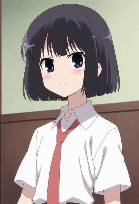score_9, score_8_up, score_7_up, score_6_up, score_5_up, score_4_up , anime coloring ,BREAK source_anime, anime,screencap,
 1girl, solo, aratas, school uniform, white shirt, necktie, black kneehighs, black eyes, <lora:PonyXL Arata Sagimori V1:1>
indoors, upper body
smile, looking at viewer,
