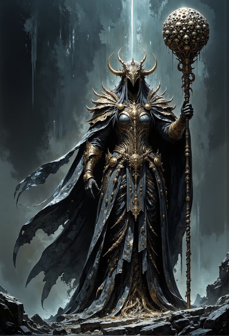 cinematic photo . Nagash, Great Necromancer, giant bone staff with many skulls, Supreme Lord of Undeath, perfect anatomy, skull armor, raising hands, approaching perfection, visible magic, summoning undead warriors, luminous presence, dark graveyard,  dynamic, highly detailed, smooth, sharp focus, trending on artstation, sharp focus, intricate details, highly detailed, by greg rutkowski, mysterious, epic, cinematic, 4k, <lora:flux_sparklycism.safetensors:0.5>,  <lora:FluxDFaeTasticDetails.safetensors:0.2>,  <lora:artisketchyfs-v02.safetensors:0.75>, <lora:FluxProtectorsOfNature.safetensors:0.5>,   <lora:Elden_Ring_-_Yoshitaka_Amano.safetensors:0.8>,   . 35mm photograph, film, bokeh, professional, 4k, highly detailed