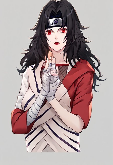 score_9, score_8_up, score_7_up, score_6_up, score_5_up, score_4_up, source_anime, 1girl, 
kurenai, red eyes, black hair, long hair, forehead protector, lipstick, fishnet top, single sleeve, white dress, bandages, bandaged arm, toeless footwear, 
masterpiece, best quality, very aesthetic, absurdres,