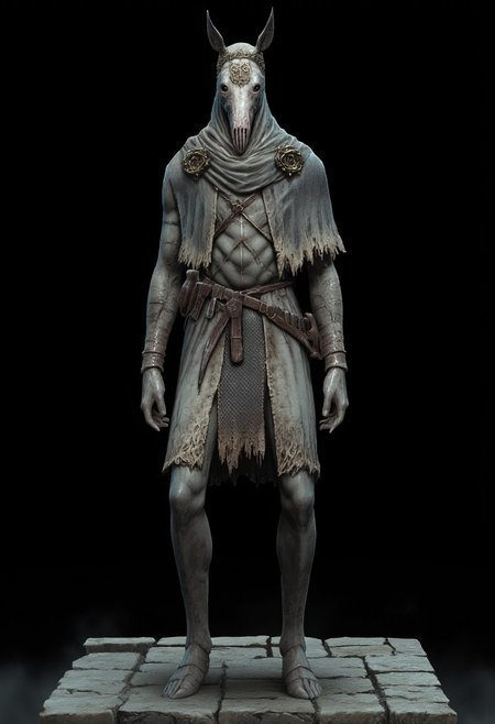 malformed hobo Miner lizardman in a roman soldier armor mixed with legionnaire attire, horse shaped skull, elongated snout
Standing on a flat ground
Set against a solid dark black color background to emphasize its unsettling unnatural form that emphasizes its silhouette. The medium is not a traditional painting or illustrative medium like watercolor or ink but rather a digital 3D rendering.
MikeFranchinastyle, bbstyle,, horror theme,, ZBClay model of a gray sculpture, zbrush, d4arks0uls, overcast lighting