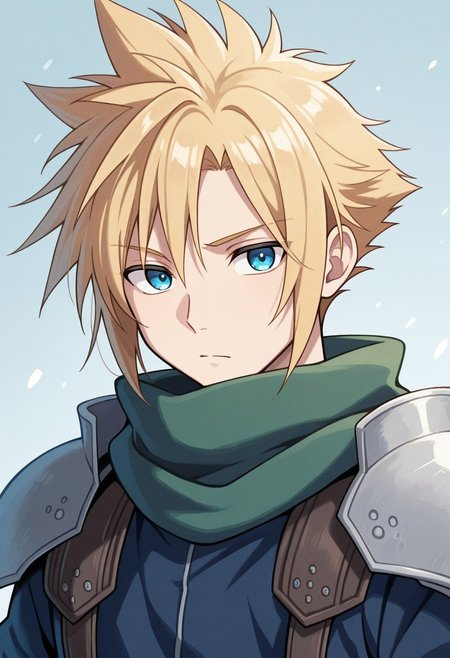 masterpiece,best quality,amazing quality, source_anime,
SoutouKumo, 1boy, male focus, solo, blue eyes, blonde hair, spiked hair, white shoulder armor, scarf, green scarf, blue shirt,